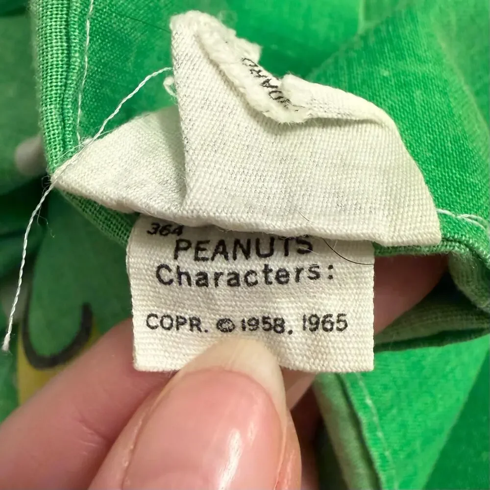 VTG Peanuts Snoopy Woodstock Doghouse Pillowcase Muslin Sears Roebuck 70s Green